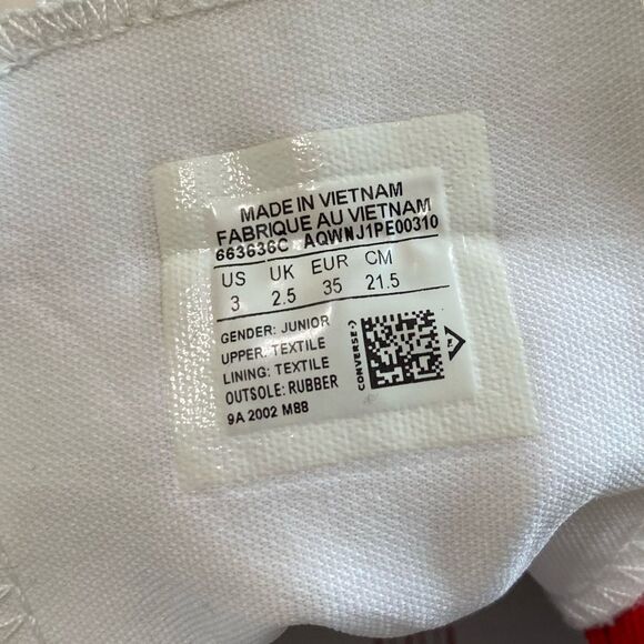 Converse Sneakers Dinoverse High Top All Star White Red Junior Boys Size 3 - Picture 8 of 11